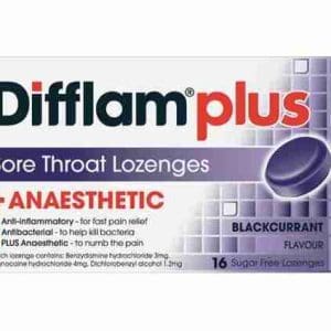 Difflam Plus Anaesthetic Blackcurrant Sugar Free 16 Lozenges