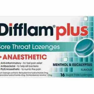 Difflam Plus Anaesthetic Sore Throat Lozenges Eucalyptus & Menthol Flavour 16 Lozenges