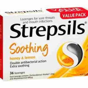 Strepsils Effective Sore Throat Relief Honey & Lemon 36 Lozenges