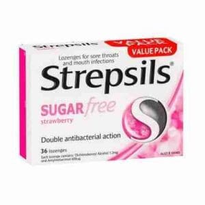 Strepsils Sugar Free Strawberry 36 Lozenges