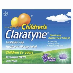 Claratyne Children'S Hayfever & Allergy & Hayfever Relief Grape Flavoured 10 Tablets