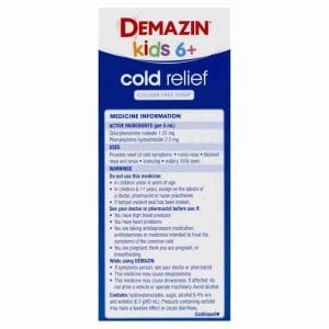 Demazin Kids 6+ Cold Relief Colour Free Syrup 200ml - Image 3