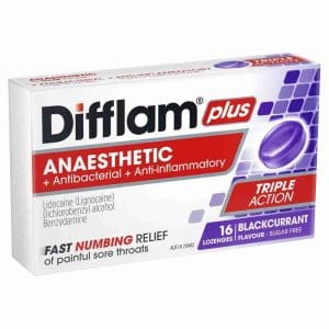 Difflam Plus Anaesthetic Blackcurrant Sugar Free 16 Lozenges