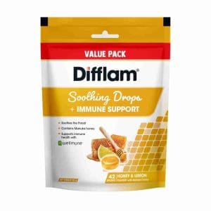 Difflam Soothing Throat Drops + Immune Support Honey & Lemon Flavour Value Pack