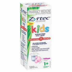 Zyrtec Cetirizine Kids Sugar Free Oral Liquid Bubblegum Flavour 120ml