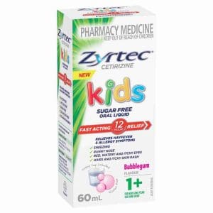 Zyrtec Cetirizine Kids Sugar Free Oral Liquid Bubblegum Flavour 60ml