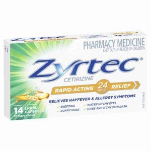 Zyrtec Cetrizine Rapid Acting 24 Hour Relief 14 Capsules