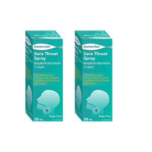 2* Chemists' Own Sore Throat Spray Anti - Inflammatory For Throat & Mouth 30ml