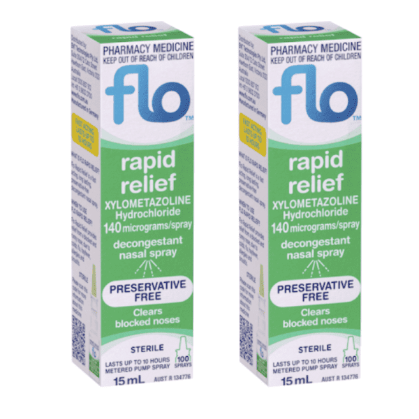 2 x Flo Rapid Relief Decongestant Nasal Spray - Clear Blocked Or Runny Nose 15ml