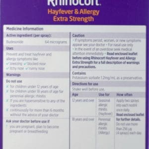 Rhinocort Hayfever & Allergy Extra Strength Nasal Spray 2 X 120 Doses 62Mcg Twin Pack - Image 3