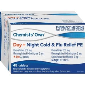 Chemists' Own Cold & Flu Relief Pe Day & Night Non - Drowsy, No Gluten 48 Tablets