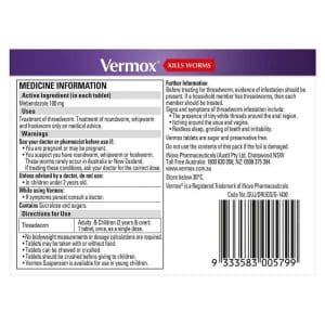2* Vermox Worm Treatment Chocolate Flavoured Chewable 6 Tablets - Image 4