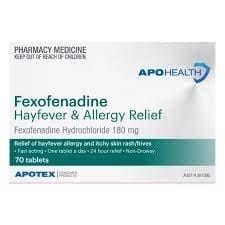 Apo Health Fexofenadine 180mg Hayfever & Allergy Relief Blister Pack 70 Tablets