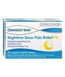 Chemists' Own Nightime Sinus Pain Relief Pe Tablets 24 Generic Of Codral