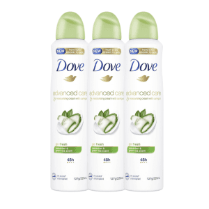 3* Dove Advanced Care Antiperspirant Aerosol Deodorant Go Fresh Cucumber & Green Tea 220ml