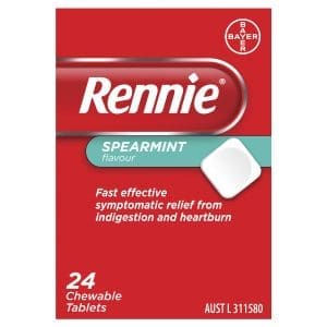 Rennie Indigestion and Heartburn Relief Spearmint Chewable Tablets