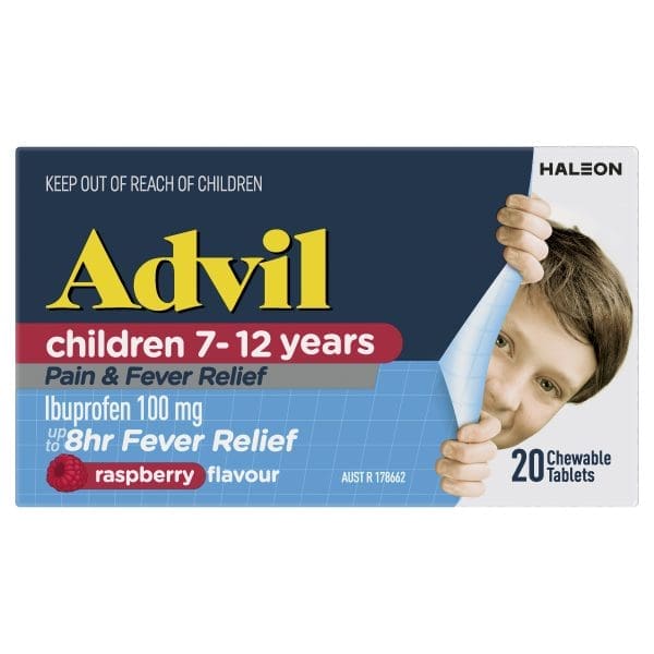 Advil Children Pain & Fever Relief Raspberry Chewable Tablets 20s