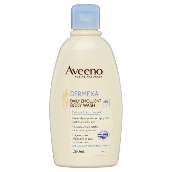 Aveeno Dermexa Daily Emollient Fragrance Free Body Wash Soothe & Moisturise Extra Dry Itchy Sensitive Eczema Prone Skin 280mL