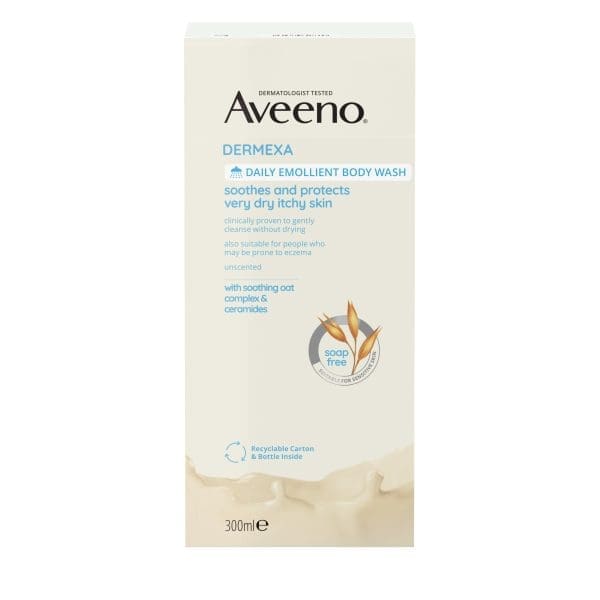 Aveeno Dermexa Daily Emollient Fragrance Free Body Wash Soothe & Moisturise Extra Dry Itchy Sensitive Eczema Prone Skin 300mL Aveeno Dermexa Daily Emollient Fragrance Free Body Wash Soothe & Moisturise Extra Dry Itchy Sensitive Eczema Prone Skin 300mL
