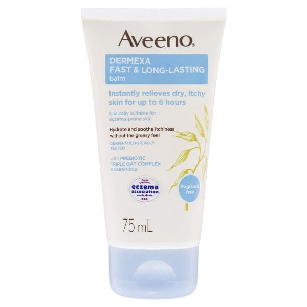 Aveeno Dermexa Fast & Long Lasting Fragrance Free Body Balm Soothe & Moisturise Dry Itchy Sensitive Eczema Prone Skin 75mL Aveeno Dermexa Fast & Long Lasting Fragrance Free Body Balm Soothe & Moisturise Dry Itchy Sensitive Eczema Prone Skin 75mL