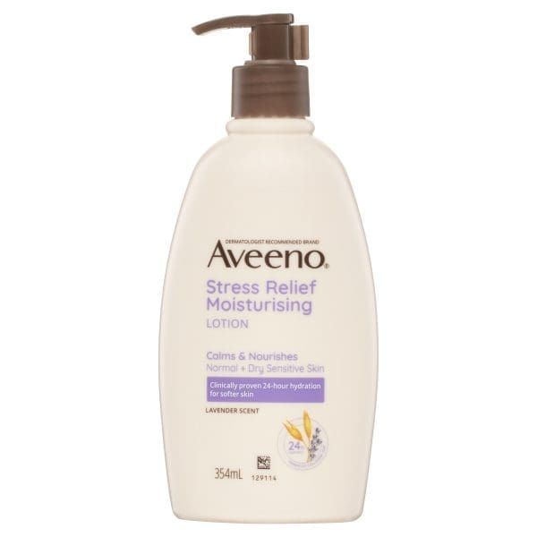 Aveeno Stress Relief Moisturising Non-Greasy Lavender Scented Body Lotion 24-Hour Hydration Normal Dry Sensitive Skin 354mL