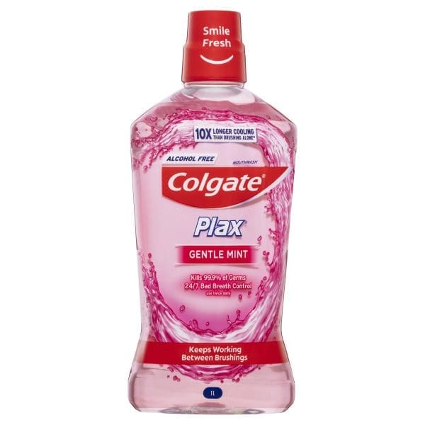Colgate Plax Antibacterial Mouthwash 1L, Gentle Mint, Alcohol Free, Bad Breath Control Colgate Plax Antibacterial Mouthwash 1L, Gentle Mint, Alcohol Free, Bad Breath Control