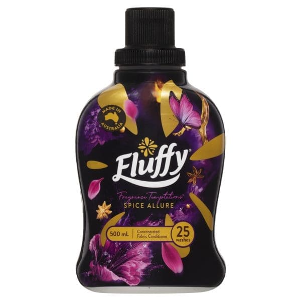Fluffy Concentrate Liquid Fabric Softener Conditioner, 500mL, 25 Washes, Spice Allure, Fragrance Temptations