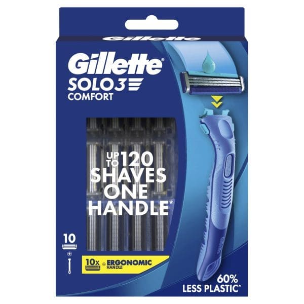Gillette SOLO3 Men's Razor 1 Handle + 10 Razor Blades/Refills, Shave Care