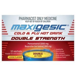 Maxigesic Cold & Flu Hot Drink Double Strength Lemon Flavour 10 Pack