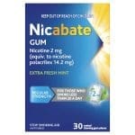Nicabate Gum Stop Smoking Nicotine 2mg Regular Strength Extra Fresh Mint Coated Chewing Gum 30 Pack