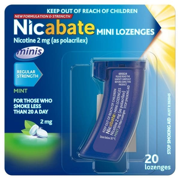Nicabate Mini Lozenge Quit Smoking Nicotine 2 mg Regular Strength Mint 20 Pack