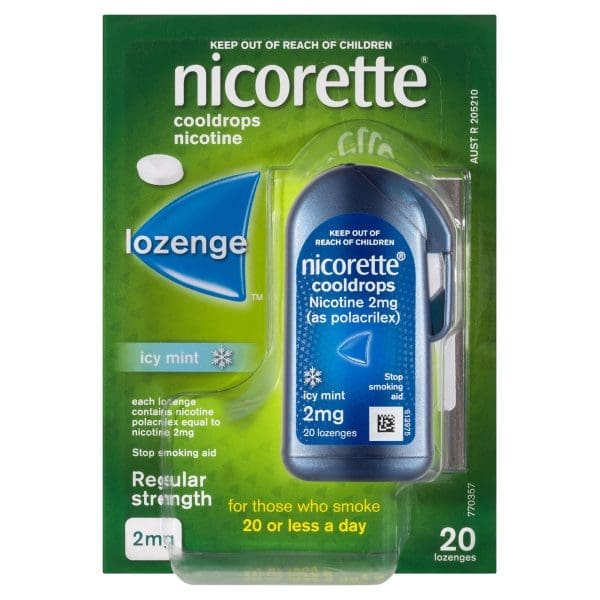 Nicorette Quit Smoking Regular Strength Cooldrops Nicotine Lozenge Icy Mint 20 Pack