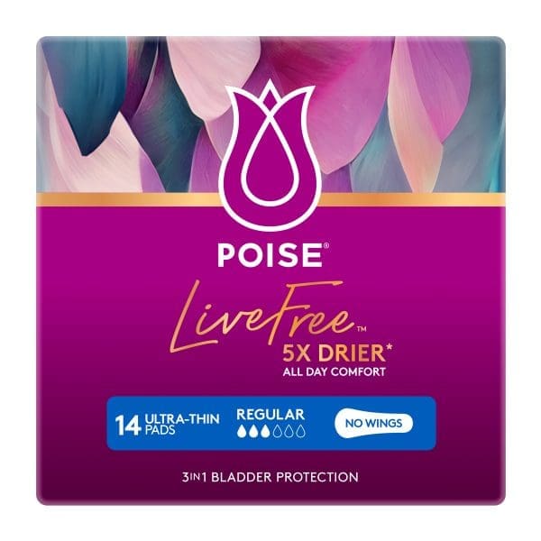 Poise Livefree Incontinence Pads Regular No Wings 14 Count