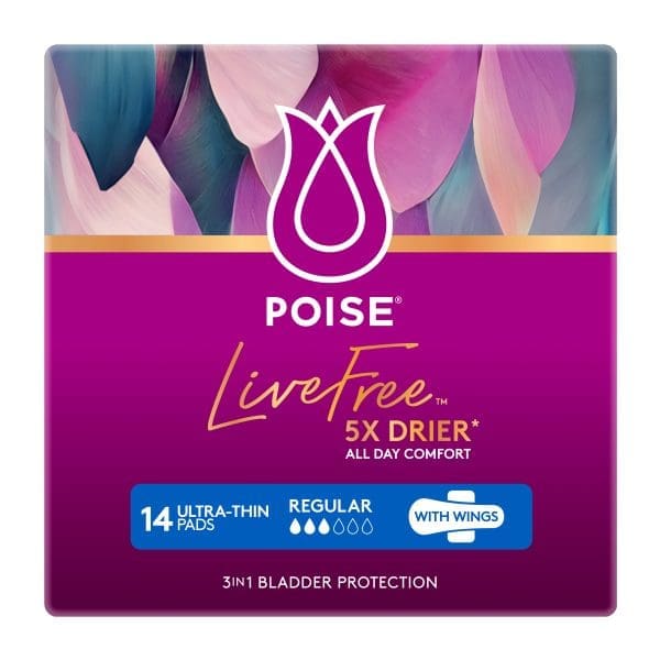 Poise Livefree Incontinence Pads Regular Wings 14 Count