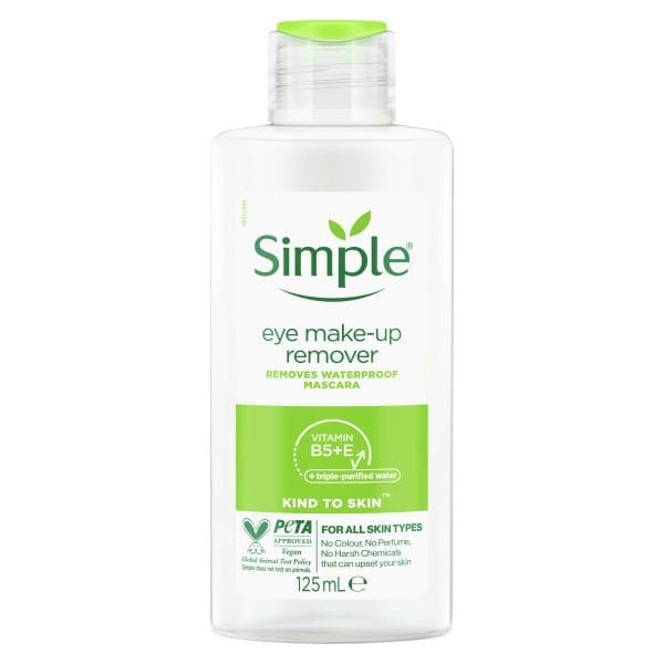 Simple Eye Make-Up Remover with Pro Vitamin B5 and Vitamin E removes waterproof mascara 125ml Simple Eye Make-Up Remover with Pro Vitamin B5 and Vitamin E removes waterproof mascara 125ml