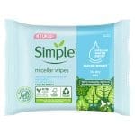 Simple Kind to Skin Micellar Water Wipes for instantly clean and hydrated skin Biodegradable to remove waterproof make-up 20 Pack