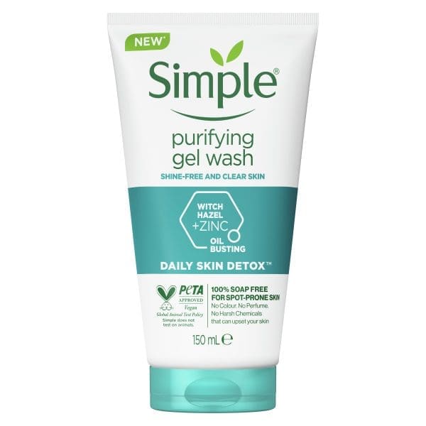 Simple Purifying Gel Facial Wash with witch hazel for clear, shine-free skin 150 ML
