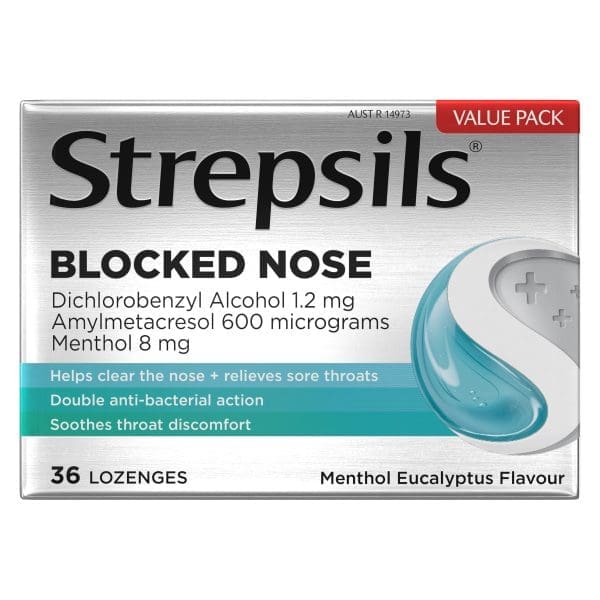 Strepsils Plus Blocked Nose Relief Menthol Eucalyptus 36 Pack